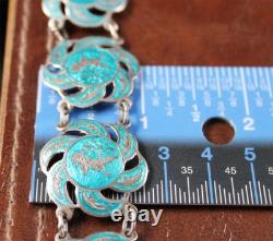 SIAM Nielloware Blue Enamel Bracelet Brooch Earrings Set of 3 Sterling Silver