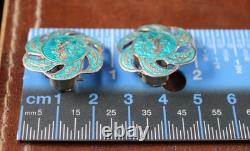 SIAM Nielloware Blue Enamel Bracelet Brooch Earrings Set of 3 Sterling Silver