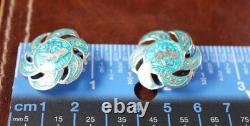 SIAM Nielloware Blue Enamel Bracelet Brooch Earrings Set of 3 Sterling Silver