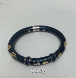 SOHO Italy 18K Gold Sterling Silver Diamond Navy Blue Enamel Bangle Bracelet