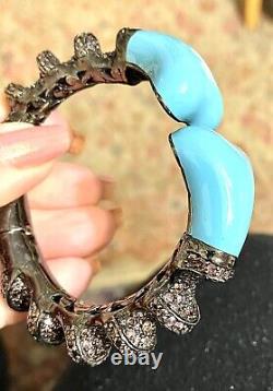 SPECTACULAR STERLING BLACKEND FINISH TURQUOISE ENAMEL& GEM CUFF Thailand -sm