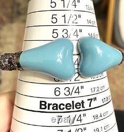 SPECTACULAR STERLING BLACKEND FINISH TURQUOISE ENAMEL& GEM CUFF Thailand -sm