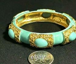 SUPERB Aqua Blue Enameled Gold Tone Metal Accented Original by Robert Bracelet