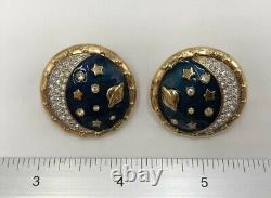 SWAROVSKI Celestial Stars Moon Planet Blue Gold Enamel Bracelet Earrings SET