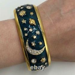 SWAROVSKI Celestial Stars Moon Planet Blue Gold Enamel Bracelet Earrings SET