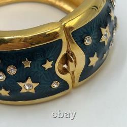 SWAROVSKI Celestial Stars Moon Planet Blue Gold Enamel Bracelet Earrings SET