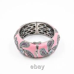 Senexi 925 Sterling Sliver Bangle Pink Enamel With Amethyst And Topaz