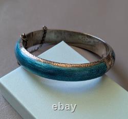 Siam Guilloche Enamel Bangle Bracelet Blue Vintage Sterling Silver