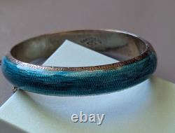 Siam Guilloche Enamel Bangle Bracelet Blue Vintage Sterling Silver