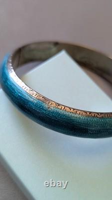 Siam Guilloche Enamel Bangle Bracelet Blue Vintage Sterling Silver