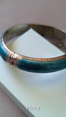 Siam Guilloche Enamel Bangle Bracelet Blue Vintage Sterling Silver Siam Guilloche Enamel Bangle Bracelet Blue Vintage Sterling Silver