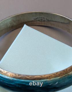 Siam Guilloche Enamel Bangle Bracelet Blue Vintage Sterling Silver
