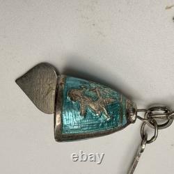 Siam Silver Blue Enamel Bell/Heart Charm 7.25 Bracelet 12.8g