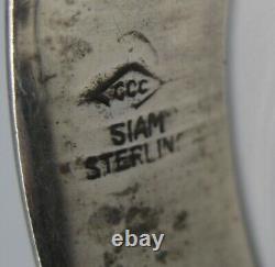 Siam Sterling Silver Blue Enamel Bangle Bracelet Hinged 2.5 Chain Extender