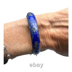 Siam Vintage Cobalt Blue Enamel Bangle Sterling 925 Silver 8.5 Long, 18.45 g