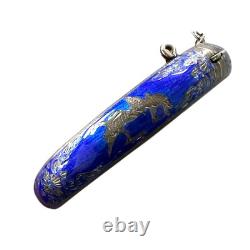 Siam Vintage Cobalt Blue Enamel Bangle Sterling 925 Silver 8.5 Long, 18.45 g