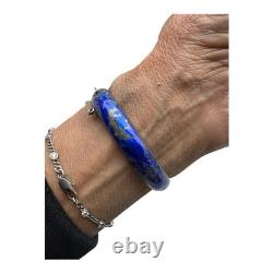 Siam Vintage Cobalt Blue Enamel Bangle Sterling 925 Silver 8.5 Long, 18.45 g