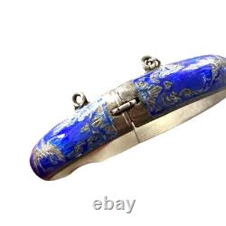 Siam Vintage Cobalt Blue Enamel Bangle Sterling 925 Silver 8.5 Long, 18.45 g