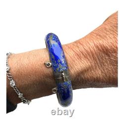 Siam Vintage Cobalt Blue Enamel Bangle Sterling 925 Silver 8.5 Long, 18.45 g