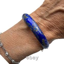 Siam Vintage Cobalt Blue Enamel Bangle Sterling 925 Silver 8.5 Long, 18.45 g