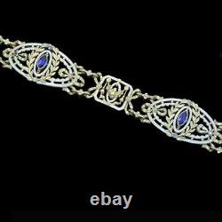 Signed Gariod Gautrait Antique Bracelet 18k Gold Sapphire Diamond Enamel (6132)