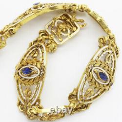 Signed Gariod Gautrait Antique Bracelet 18k Gold Sapphire Diamond Enamel (6132)