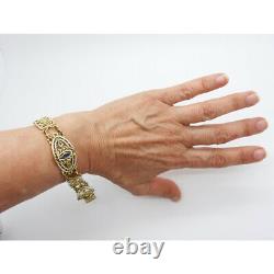 Signed Gariod Gautrait Antique Bracelet 18k Gold Sapphire Diamond Enamel (6132)