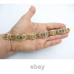 Signed Gariod Gautrait Antique Bracelet 18k Gold Sapphire Diamond Enamel (6132)