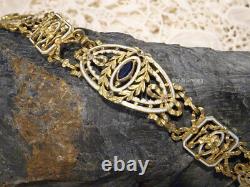 Signed Gariod Gautrait Antique Bracelet 18k Gold Sapphire Diamond Enamel (6132)