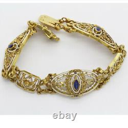 Signed Gariod Gautrait Antique Bracelet 18k Gold Sapphire Diamond Enamel (6132)