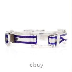 Signed Gucci Retro Sterling Silver & Blue Enamel Buckle Bracelet