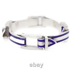 Signed Gucci Retro Sterling Silver & Blue Enamel Buckle Bracelet