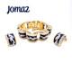 Signed Jomaz Empress Blue Enamel Rhinestone Drum Link Bracelet Earrings Set