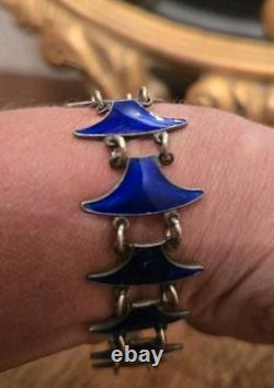 Signed Volmer BAHNER DENMARK sterling Indigo Blue Whail Tail Enamel Bracelet