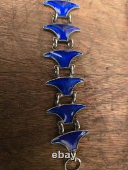 Signed Volmer BAHNER DENMARK sterling Indigo Blue Whail Tail Enamel Bracelet