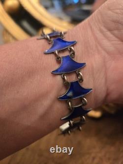 Signed Volmer BAHNER DENMARK sterling Indigo Blue Whail Tail Enamel Bracelet