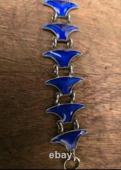 Signed Volmer BAHNER DENMARK sterling Indigo Blue Whail Tail Enamel Bracelet