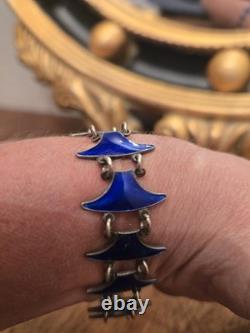 Signed Volmer BAHNER DENMARK sterling Indigo Blue Whail Tail Enamel Bracelet
