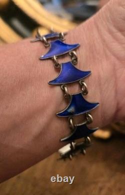 Signed Volmer BAHNER DENMARK sterling Indigo Blue Whail Tail Enamel Bracelet