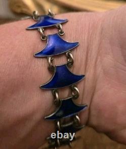 Signed Volmer BAHNER DENMARK sterling Indigo Blue Whail Tail Enamel Bracelet