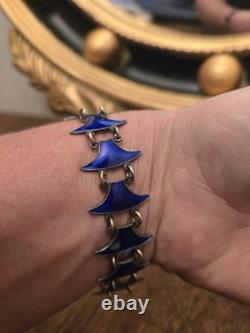Signed Volmer BAHNER DENMARK sterling Indigo Blue Whail Tail Enamel Bracelet