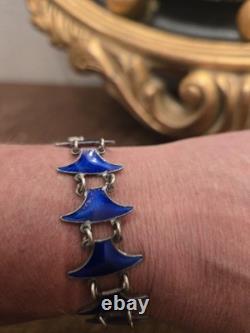 Signed Volmer BAHNER DENMARK sterling Indigo Blue Whail Tail Enamel Bracelet