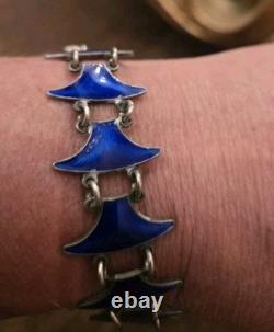 Signed Volmer BAHNER DENMARK sterling Indigo Blue Whail Tail Enamel Bracelet