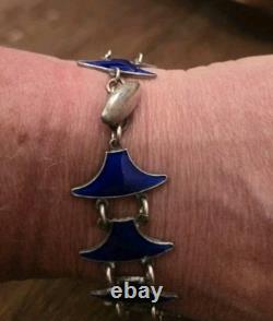 Signed Volmer BAHNER DENMARK sterling Indigo Blue Whail Tail Enamel Bracelet