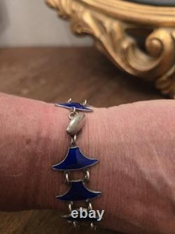 Signed Volmer BAHNER DENMARK sterling Indigo Blue Whail Tail Enamel Bracelet