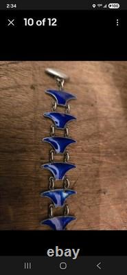 Signed Volmer BAHNER DENMARK sterling Indigo Blue Whail Tail Enamel Bracelet