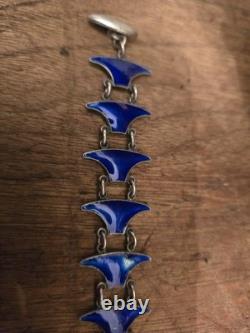 Signed Volmer BAHNER DENMARK sterling Indigo Blue Whail Tail Enamel Bracelet