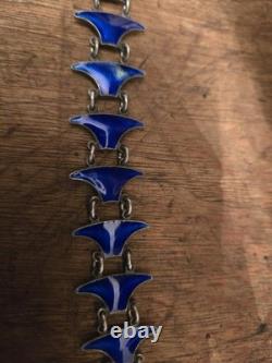 Signed Volmer BAHNER DENMARK sterling Indigo Blue Whail Tail Enamel Bracelet
