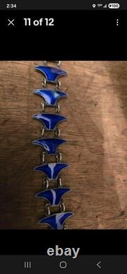 Signed Volmer BAHNER DENMARK sterling Indigo Blue Whail Tail Enamel Bracelet
