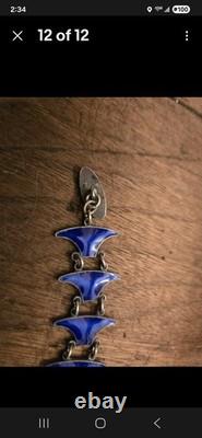 Signed Volmer BAHNER DENMARK sterling Indigo Blue Whail Tail Enamel Bracelet